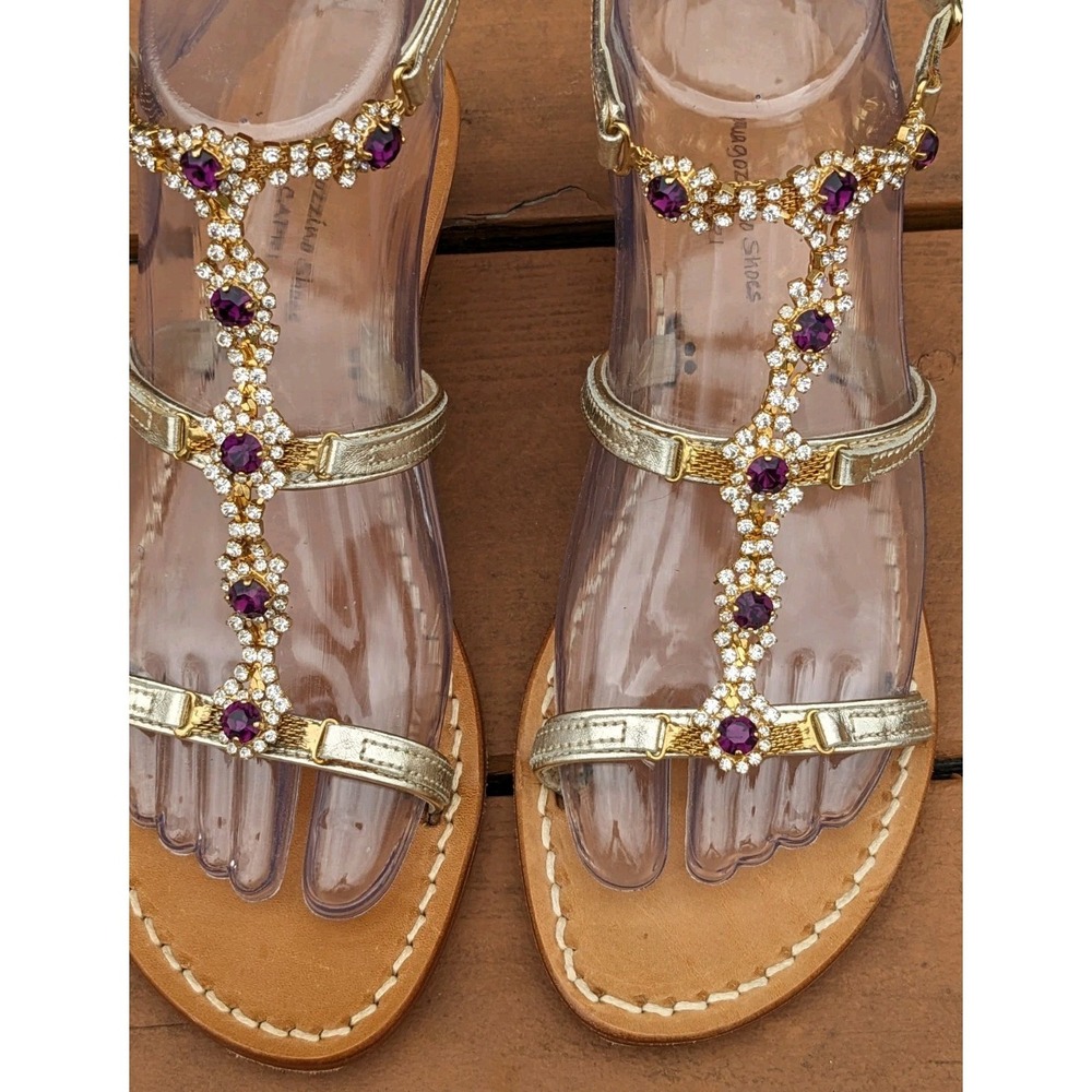 Ragozzino Shoes Capri Rhinestone Caged Heel Gold Leather Sandals Women 37 Italy - Picture 3 of 13
